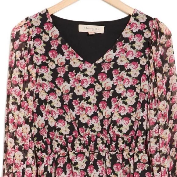 Philosophy Vibrant floral print blooms blouse. Size: Large Color: Black/Pink - Picture 2 of 14